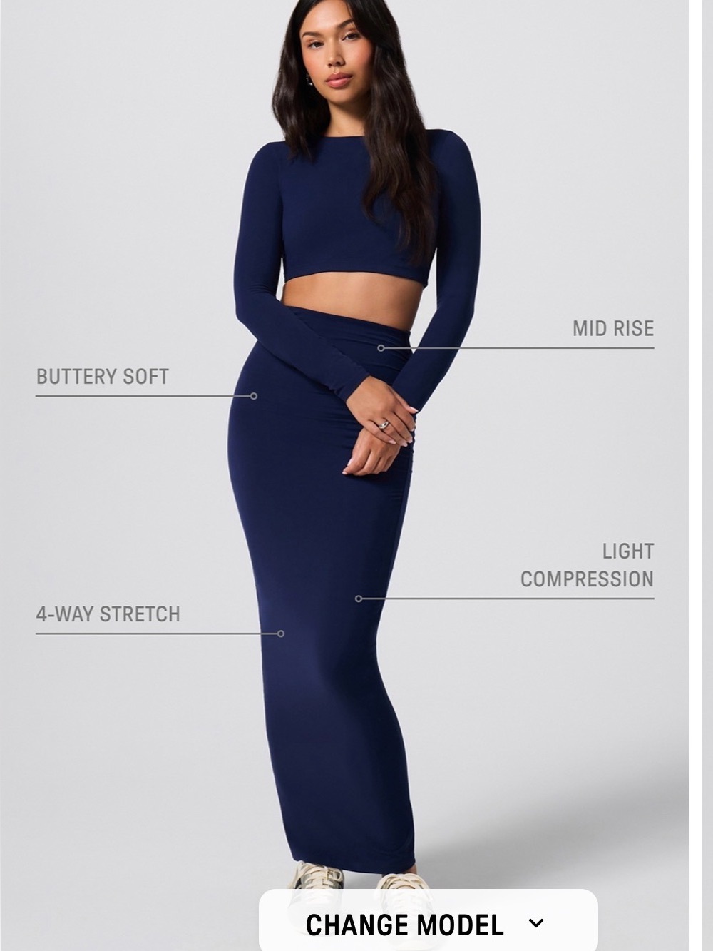 Navy Long Stretch Maxi Skirt